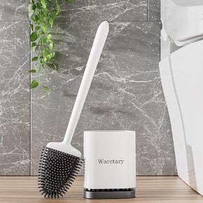 Silicone Toilet Brush with Holder: Long Handle Toilet Brush and Holder Set for Bathroom,Wall Mounted Cleaner (White)