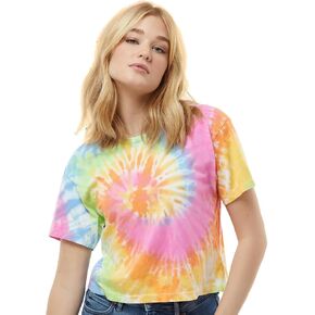 Colortone Tie Dye Crop Tops for Women - Cropped Tie Die Tee Shirts in Saudi Arabia