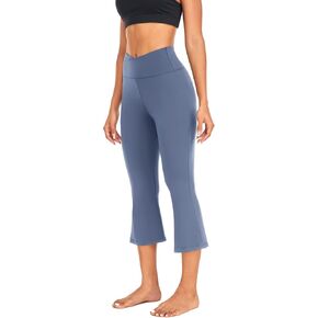 Women’s Bootcut Capri Yoga Pants - Capri Flare Leggings for Women High Waist Crossover Workout Lounge Dress Cropped Pants