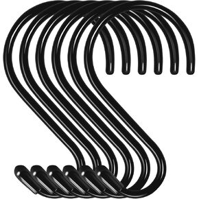 6 Pack 5 inch S Hooks for Hanging Heavy Duty, Large Vinyl Coated Closet S Hooks Non Slip Metal S Hooks for Hanging Kitchen Utensil Pot Pan Cups Clothes Jeans Towels Hats Bags Plants (Black)