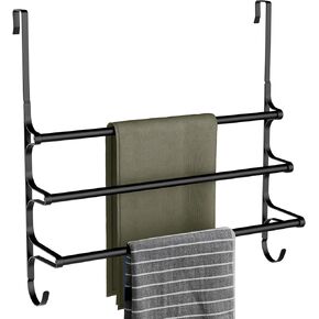 Over The Door Towel Rack, Triple Towel Storage Holder with Hooks, 23.62 Inches Towel Bar Hanger Towel Racks for Bathroom (Black)