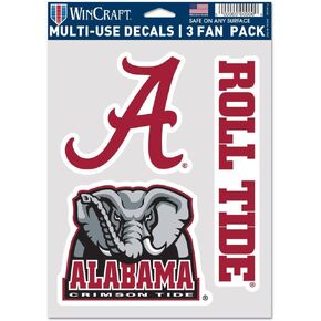Wincraft NCAA Alabama Crimson Tide Decal Multi Use Fan 3 Pack, Team Colors, One Size