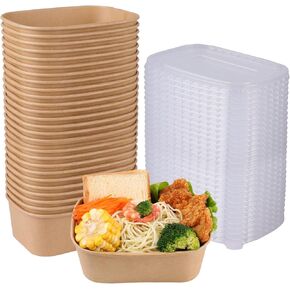 28 oz Disposable Kraft paper bowls with lids, Rectangle Food containers Soup Bowls Party Supplies Treat Bowls 50 Pack