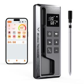 Meat Thermometer Digital Wireless, 800FT Long Range Bluetooth Cooking Thermometer with LCD Display for Remote Monitoring of Grill, Oven, Smoker, Air Fryer, Rotisserie, iOS & Android App