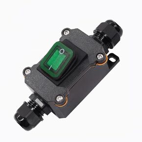 110V AC DPST On Off Outdoor Toggle Switch,IP65 Waterproof 2 Position Inline Cord Switch with Green Light Rocker Button, Two Sides Entry and Exit Line