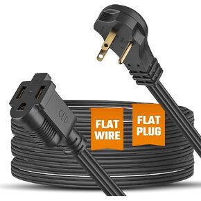 Black Extension Cord Flat 8ft for Indoor Use by Bindmaster- UL-Listed 3-Prong Power Cord- Space-Saving Flat Angled Extension Cord- Grounded Outlet Extension Wire