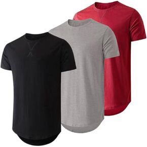Mens 3 Pack Crewneck T-Shirt Cotton Hipster Hip Hop Longline Classic Top