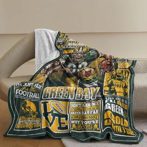Green Football Fans Blanket 60" x 50", City Sports Football Gifts for Team Fans, Football Stuff for Football Lovers Bedroom Decor Sofa Couch Bed