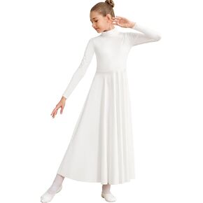 Girls Praise Dance Dress Long Sleeve Worship Church Dancewear High Neck
