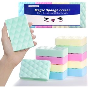 Magic Sponges Eraser,12 Pack Colorful Magic Cleaning Pads, Long Lasting, Premium Melamine Cleaning Sponges for Kitchen,Bathroom,Furniture,Sink, Universal Cleaner