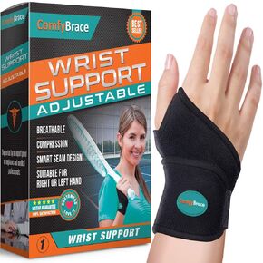 ComfyBrace Premium Lined Wrist Wrap/Carpal Tunnel Wrist Brace/Arthritis Hand Support - Fits Both Hands - Adjustable - Fitted (Day Brace, One Size)