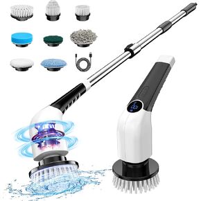 Electric Spin Scrubber, 2025 New Cordless Shower Cleaning Brush with 8 Replaceable Brush Heads, 3 Adjustable Speeds, and Adjustable Extension Handle for Bathroom Floor Tile
