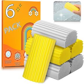 6-Pack Damp Clean Duster Sponge, Magic Sponge Eraser for Dusting Blinds, Baseboards, Mirrors, and More – Dust Remover for Home and Office (Yellow Gray)
