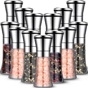 Nuenen 12 Pcs Salt and Pepper Grinder Set 3.5 oz Stainless Steel Manual Mills for Whole Peppercorns Rock Salt Plastics Professional Grinder, Adjustable Coarseness,lightweight and Not Fragile