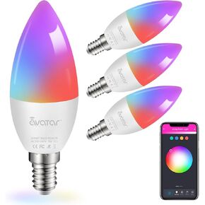 E12 Base Smart Bulb 4 Pack, 5W Candelabra Smart Light Bulbs - Alexa WiFi LED Lights B11 RGBCW Dimmable Color Changing Music Sync, Compatible with Alexa Google Home, 2.4 GHz Wi-Fi