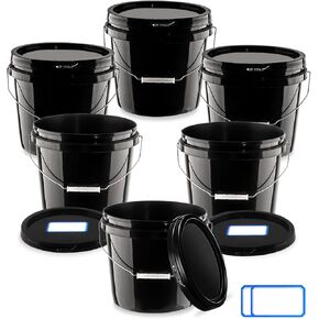 6 Pcs 2 Gallon Black Bucket with Lid and Handle, Large Plastic Storage Bucket Paint Pail Brine Bucket, Fermenting Bucket for Beer, Wine or Any Other Fermented Beverage