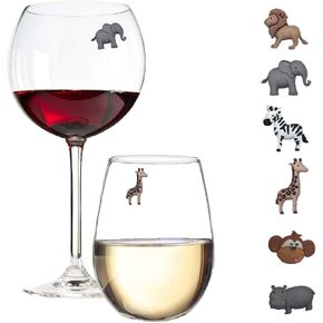 Animal Wine Charms Set of 6 Safari Themed Magnetic Wine Glass Drink Markers