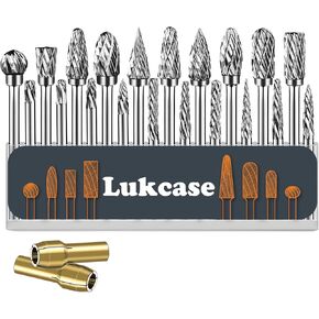 20 Pcs Double Cut Carbide Rotary Burr Set 1/8" Shank Compatible with Dremel for Metal Glass Woodworking, Drilling, Carving, Engraving, Polishing Cutting with 2 Collets