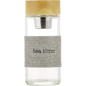 SB Design Studio SIPS F1404 Glass Water Bottle with Built-In Tea Infuser, 12-Ounces, Tea Time