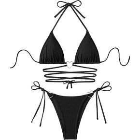 SHENHE Women's Sexy Bathing Suit 2 Piece Halter Swimsuits String Triangle Ring Bikini Set