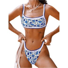 SweatyRocks Women's 2 Piece Bikini Set Floral Print Wireless Bathing Suit High Cut Swimsuit