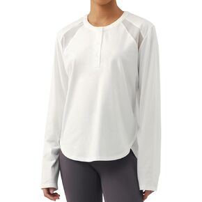 AARYA Women's Long Sleeve Workout Shirts Lightweight Cotton Running Yoga Tops for Women Athletic Shirts Active T Shirts Quick Dry White XL