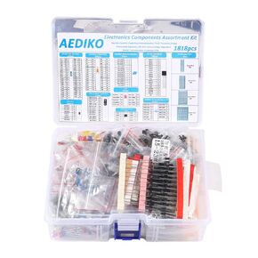 Electronics Components Assortment Kit (1818pcs) Electrolytic Capacitor, Ceramic Capacitor, LED Diode, Common Diode, Resistor, Transistor Component for Electronic DIY Project