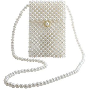 LETODE Women's Vintage Style Pearl Shoulder Bags Handmade Weave Pearl Crossbody Bags phone Purse Transparent Bags