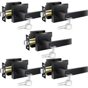 Door Handles Interior, Black Door Knobs Interior, Black Door Handle with Reversible Lever, Keyed Alike Door Lock Sets for Bedroom, 5 Packs Heavy Duty Door Lock Sets, Matte Black (5)
