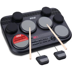 Pyle Electric Drum Set - Tabletop Digital Drum Kit with 8 Touch-Sensitive Pads, 80 Preloaded Kits, 110 Songs, USB & Headphone Outputs, MIDI In/Out, 5 User-Defined Songs, Compact and Portable