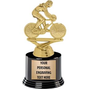 Crown Awards Female Cycling Trophies with Custom Engraving, 6" Personalized Female Cycling Trophy On Deluxe Round Base Prime
