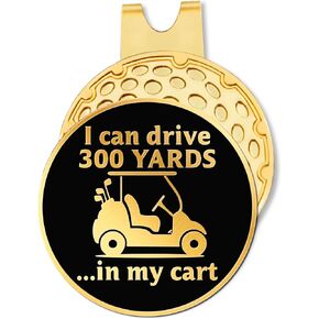 Hafhue I Can Drive 300 Yards in My Cart Black Gold Golf Ball Marker with Magnetic Hat Clip, Funny Golf Accessories and Golf Gifts for Men Women Dad Grandpa, Birthday Gifts for Golfer Golf Lover