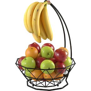 Fruit Basket with Banana Hanger, Fruit Bowl with Banana Holder, Fruit Bowl for Kitchen Counter used as Bread Basket, Vegetable Basket, Fruit Stand or Egg Holder with Banana Tree
