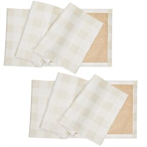 Farmlyn Creek 2-Pack Farmhouse Table Runner with Buffalo Plaid Design, 6-Foot Reversible Burlap and Cotton Checkered Table Cloth for Birthdays, Wedding Shower, Anniversary (14x72in, White and Beige)