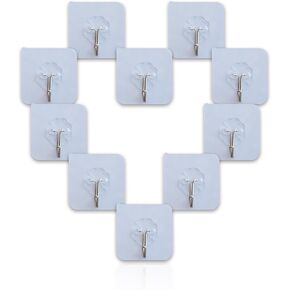 (10 Pack Waterproof Hooks with Strong Adhesion - Suitable for Living Room, Kitchen, Bathroom, Door, Can Hang 20 Pounds (Maximum) of Items - Transparent Hooks
