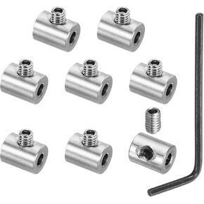 PATIKIL 4mm Hole Wire Rope Clips Set, 8 Set 304 Stainless Steel Single Holes Lock Cable Clamps Clip with M4 Hexagon Screws Spanner for Cable Fitting, Silver 8x10mm