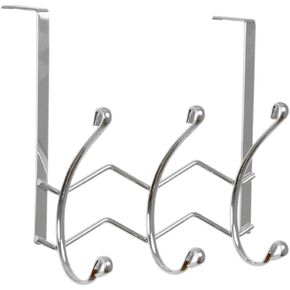 Home Basics 3 Hook Chevron Over the Door Hanging Rack For Coats, Hats, Robes, Towels, Jackets, Purses, Bedroom, Closet, and Bathroom, Chrome