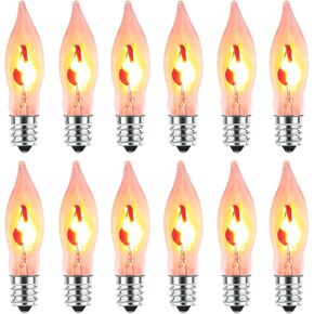 Flickering Flame Light Bulbs, 12 Pack Clear Flicker Flame Bulbs with Orange Glow Flame Effect Light Bulbs, 1 Watt E12 Candelabra Light Bulbs for String Lights Candle Lamp Chandelier Halloween Decor