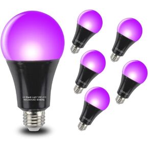12W Black Light Bulbs 6 Pack A19 E26 LED Bulb UVA Level 385-400nm Blacklight Bulbs Suitable for Party Halloween Blacklight Party, Painting, Body Art, Club, Bar, Fluorescent Poster, Neon Glow