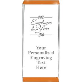 Crown Awards Customizable Crystal Trophy, 4.5" Engraved Orange Spotlight Crystal Award