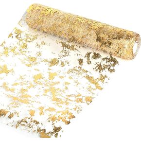 Table Runner 11" x 394" Sparkling Polyester Tulle Ribbon Roll Shiny Table Decoration for DIY, Wedding, Banquet, Birthday, Party and Decorations, Home Decor (Gold)