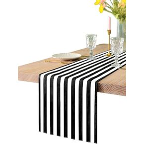 Texson 12 X 108 inch Black and White Striped Table Runner, Boho Cotton Black and White Table Runner for Modern Wedding Party Decoration, Outdoor Indoor Thanksgiving Christmas Birthday Party
