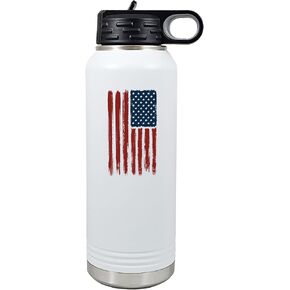 Palm City Products Distressed Flag 32 oz Water Bottle with Flip-Top Lid, USA Flag Insulated Bottle for Hot and Cold Drinks, Stainless Steel Patriotic Water Bottle for Outdoors, Camping, and Sports