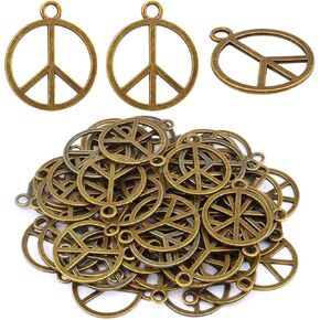BronaGrand 60pcs Peace Sign Pendant Charms Alloy Peace Symbol Charms Peace Sign Beads Pendants Jewelry Charms Craft Supplies for DIY Necklace Bracelet Jewelry Making Accessory,25.2mm×21mm