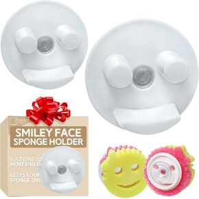 Smiley Face Sponge Daddy Holder for Kitchen Sink - Keep Happy Face Sponge Clean and Dry - Extend the Life of Your Sponge with the Daddy Caddy by Storage Theory - White - 2 Pack
