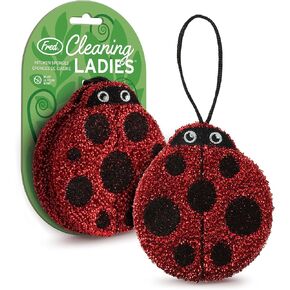 Genuine Fred Cleaning Ladies Ladybug Sponges, Set of 2 Scrubber Sponges, Gentle on Cookware, Tough on Grime, Corded Loop for Easy Drying, Fun and Functional Design, Great Gift