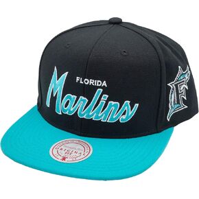 Mitchell & Ness Florida Marlins Evergreen Script Snapback Black Hat