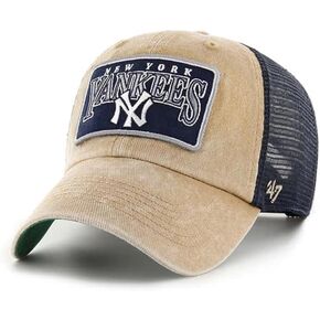 '47 New York Yankees Hat Mens Womens Dial Clean Up Adjustable Cap, Khaki, Navy Mesh