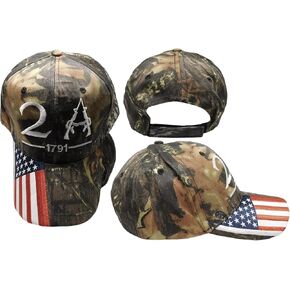 2A 2nd Amendment 1791 USA Flag On Bill 100% Cotton Embroidered Real Tree Camouflage Camo Cap Hat