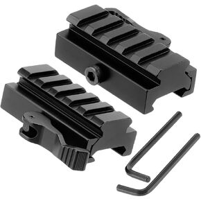 FAZee Picatinny Riser Mount, 2 Pack 5 Slots Low Profile Rail Adaptor with QD Lever Quick Release Adapter for 20mm Scope Sights - Size 1/2" H x 2.5'' L